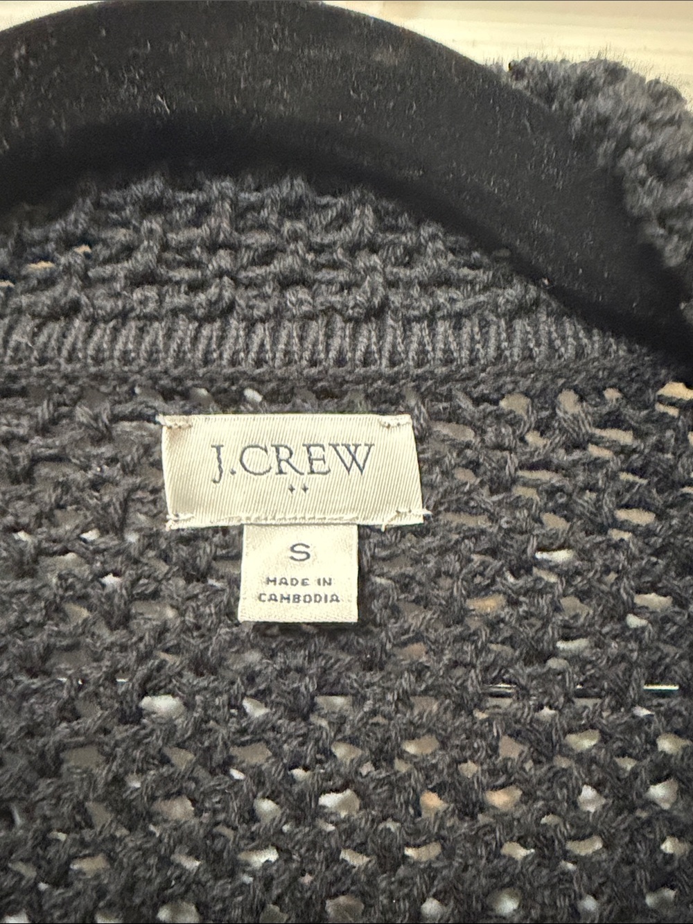 J. Crew Black Short-Sleeve Crochet Cardigan with White Scallop Trim - Picture 2 of 2